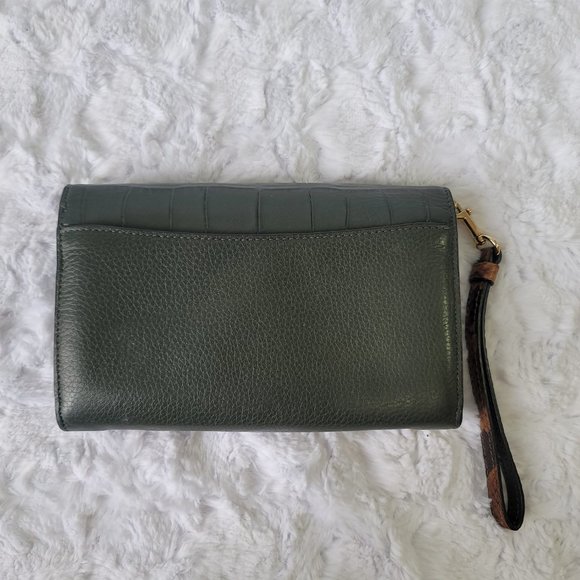 COACH Ivy Green Crocodile Embossed Leather Envelope Flap Wallet Convertible - Picture 5 of 13